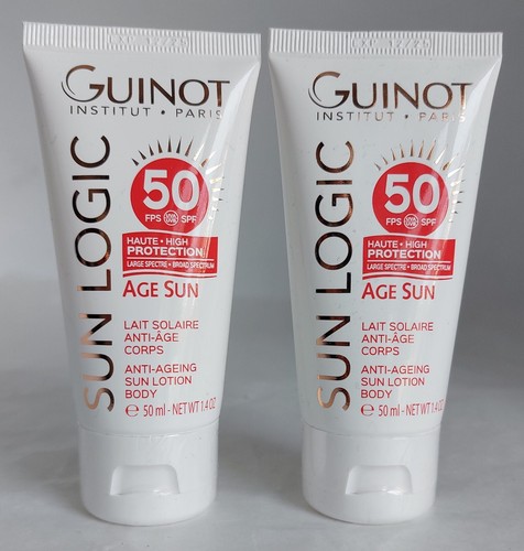 Lait Solaire Anti-Âge GUINOT Sun Logic SPF 50 - Lot De 2 X 50 Ml, Périme 12/2025, Protège Et Répare La Peau
