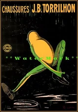 Chaussures 1906 French Men's Shoe Advertising Vintage Poster Print Green Frog