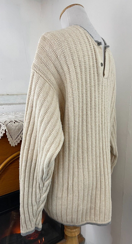 VTG Structure Beige Henley Sweater Mens Ramie Cotton Blend Beige 2 Button ~ M - Picture 3 of 7