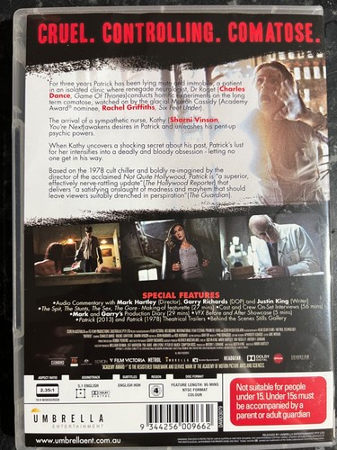 Patrick. DVD. Region 4. Rachel Griffiths. Rare. Horror. Australian thriller - Picture 2 of 2