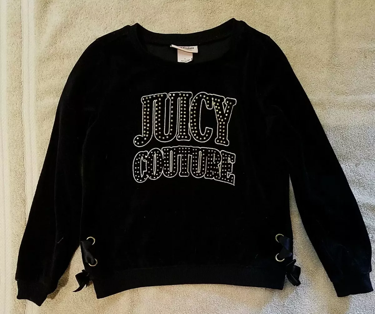 Juicy Couture Girls Black Velvet Sweatshirt Rhinestones Logo Size 7