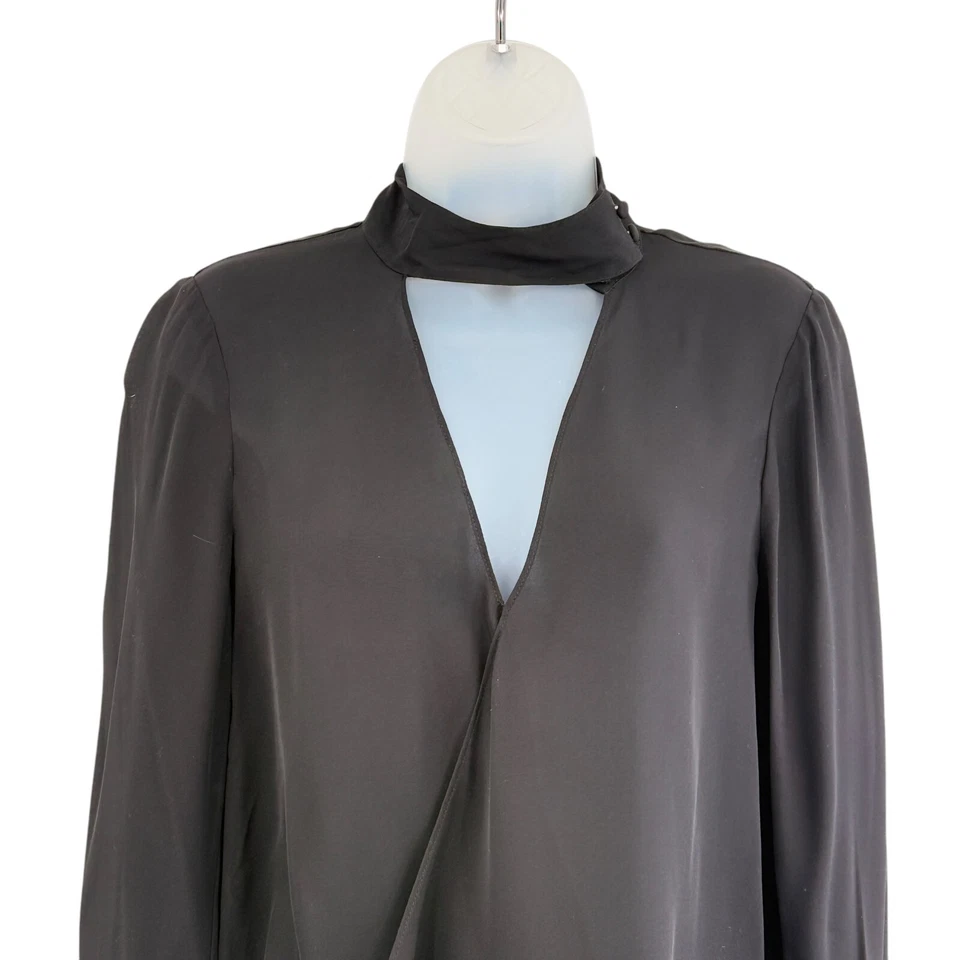 Blusa Derek Lam 10 Crosby Negra Imitación Envoltura Drapeada Seda Manga Larga Talla 6 Transparente Foto 2 de 4