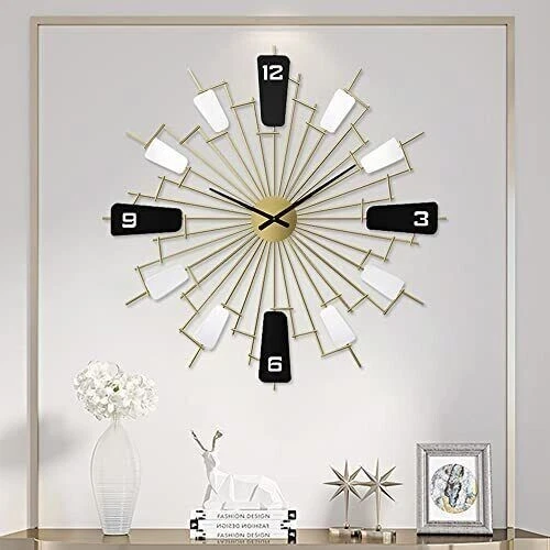 Reloj de pared de mediados de siglo de metal de 27 pulgadas para decoración de sala de estar, reloj de pared dorado XL Foto 3 de 4
