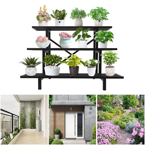 Garden Shelf Flower Pot Display Rack 3 Tier Stair Style Metal Plant Stand
