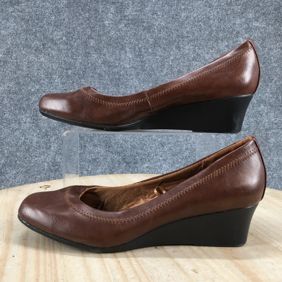 Zapatos de tacón Lifestride para mujer 9,5 M ranuras sin cordones de cuña marrón imitación cuero Foto 2 de 4