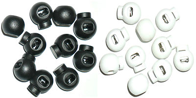KUGELSCHNURSCHLOSS FEDERKNEBEL, H-18MM, B-15MM, WEISS/SCHWARZ, MENGE WÄHLBAR
