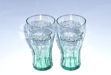 COCA COLA COKE OLD FASHIONED DRINKING 2 x GREEN GLASSES TUMBLERS HIGHBALLS LOT 1