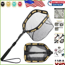 Floating Rubber Coated Fishing Net - Lightweight, Folding & Telescopic Handle