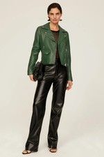 Slate & Willow Green Leather Collar Zipper Long Sleeve Jacket Size Small