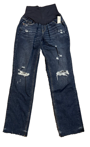 NWT! Old Navy Maternity Slouchy Straight Full Panel Distressed Raw Hem Jeans - 4