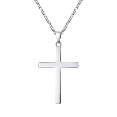 Genuine Solid 925 Sterling Silver Crucifix LARGE Cross Pendant Necklace ...
