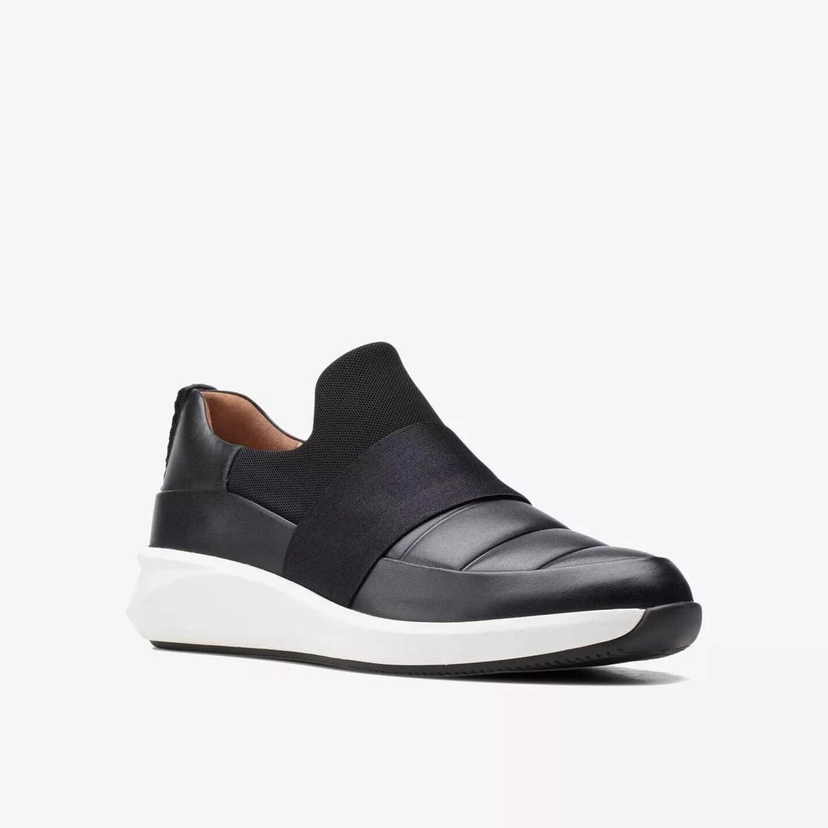 Clarks Ladies Un Rio Lo Black Leather Trainer Slip On Shoes Size UK 6D EU  39 1/2