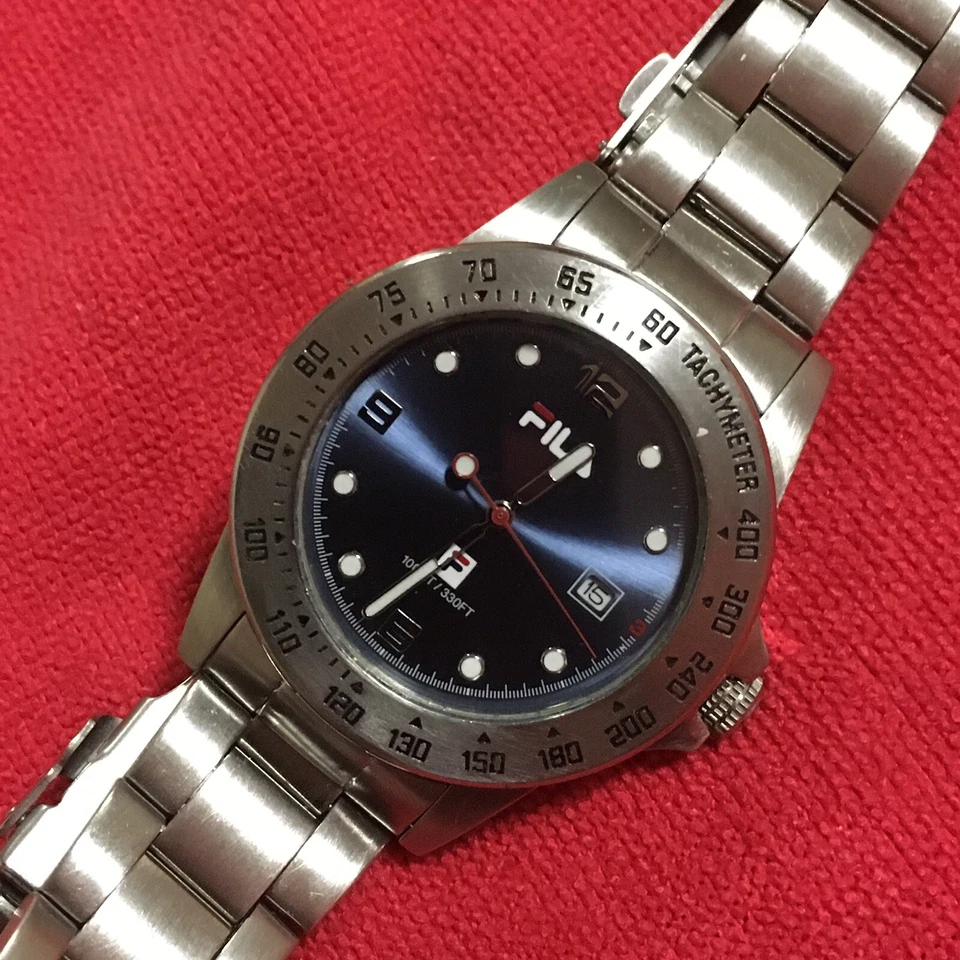 MENS FILA ALL STAINLESS STEEL DATE BRACELET WATCH 100M SCREW DOWN CROWN - image 4 of 4