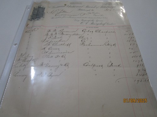 GERMAN  NATIONAL BANK  PITTSBURGH PA DOCUMENT BANKING ENCLOSURE 3/2/1893 - 第 3/4 張圖片