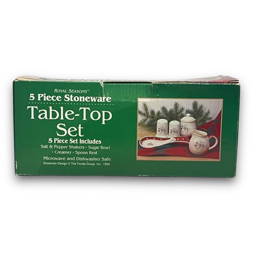 Vtg Royal Seasons 5-Piece Stoneware Table-Top Set Snowman Design Christmas - Picture 2 of 5