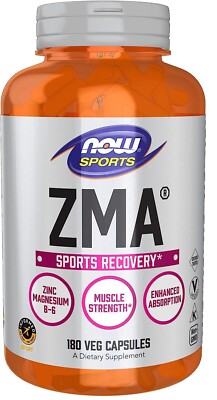 NOW Sports ZMA (Zinc, Magnesium, Vitamin-B6) - 800mg, 180 Capsules, Kosher.