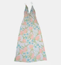 JC Penney Pastel Floral Strappy Maxi Sundress S Nylon Beach Cover Up Summer