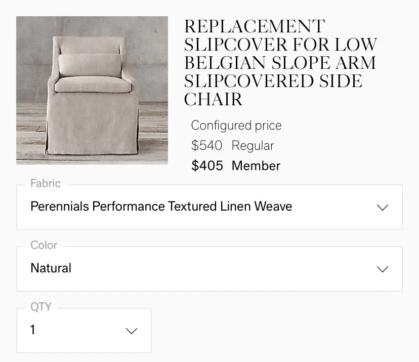 Low belgian slipcovered side chair clearance
