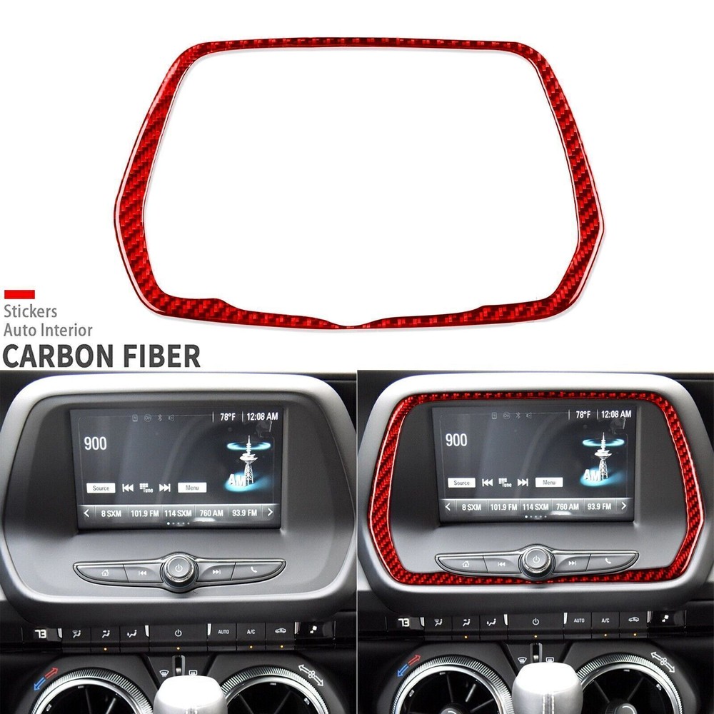Red Carbon Fiber Console Navigation GPS Panel Cover For Chevrolet Camaro 2016-24
