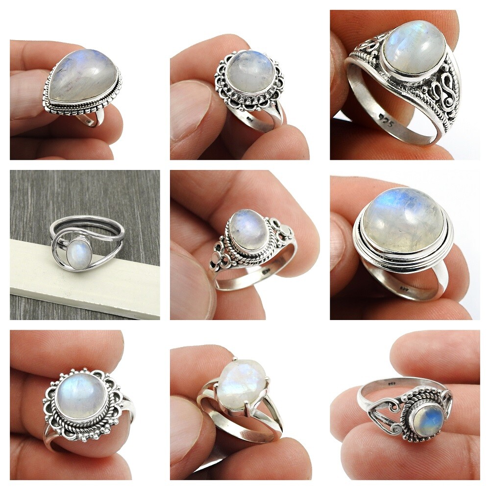 Rainbow Moonstone Chunky Hippie Rings Size 6 925 Sterling