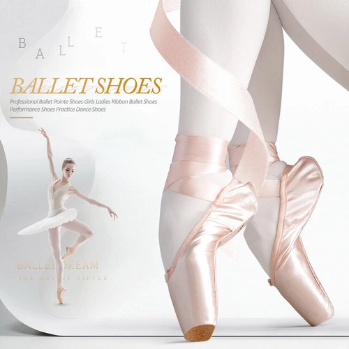 Profi Ballett Spitzenschuhe Mädchen Damen Satin Ballerinas mit Bändern - Bild 9 von 14