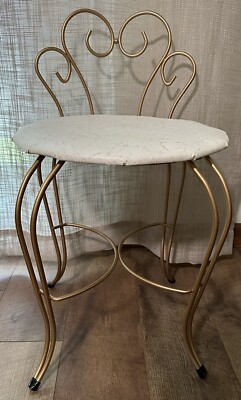 Detecto Brooklyn Vintage MCM Metal Round Seat Cushioned Vanity Chair Makeup 