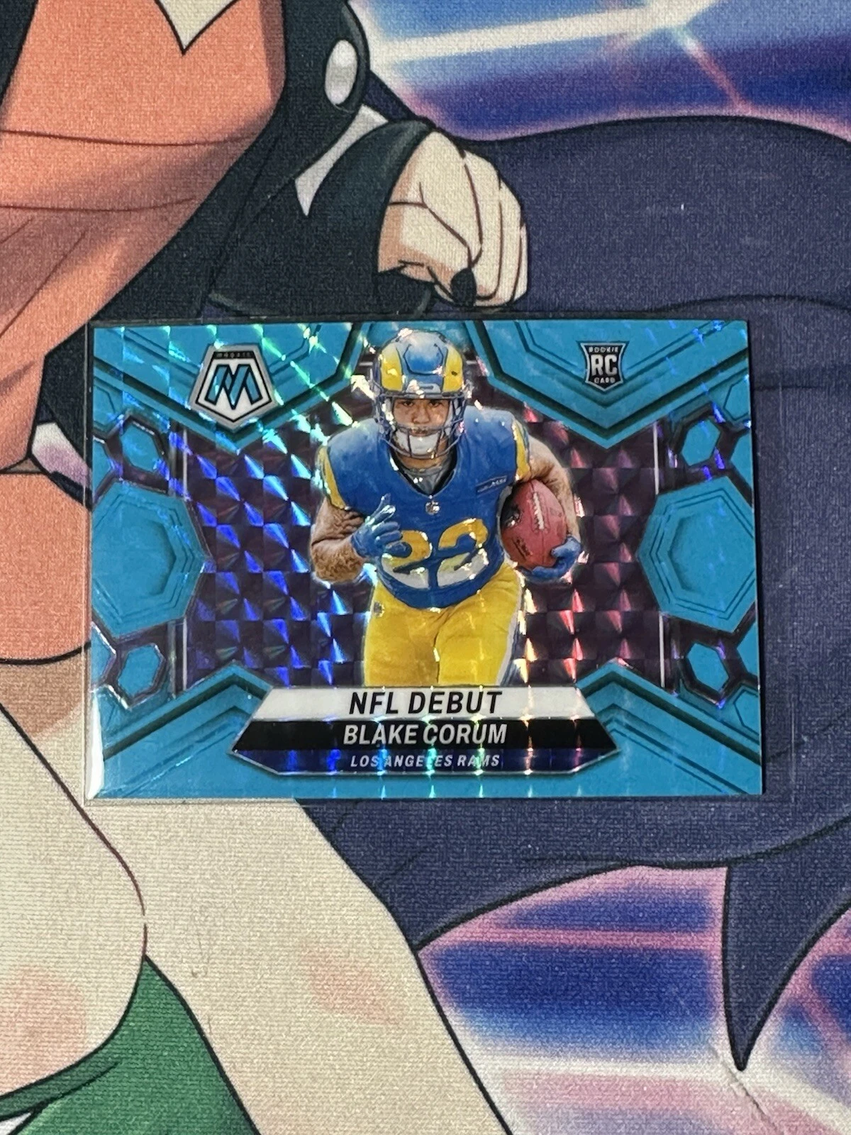 BLAKE CORUM Debut 2024 Panini Mosaic Blue Fluorescent Rookie /15 RAMS