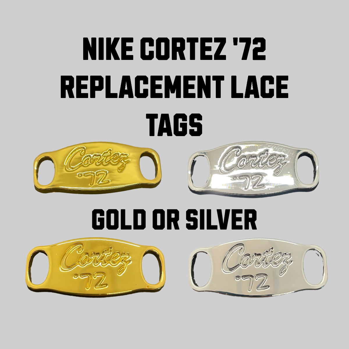 Nike Cortez ‘72 Gold Silver Shoe Lace Lock Tag Pair