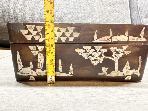 ANTIQUE CHINESE MOTHER OF PEARL MOP INLAID WOODEN WOOD STORAGE BOX A/F - Picture 8 of 8