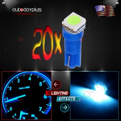 20x Ice Blue T5 70 73 74 Wedge 5050SMD LED Bulb Instrument Cluster Gauge Lights