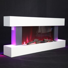 White Electric Fire 2000W Heater Flame Effect Logs Wall Mounted Fireplace Home
