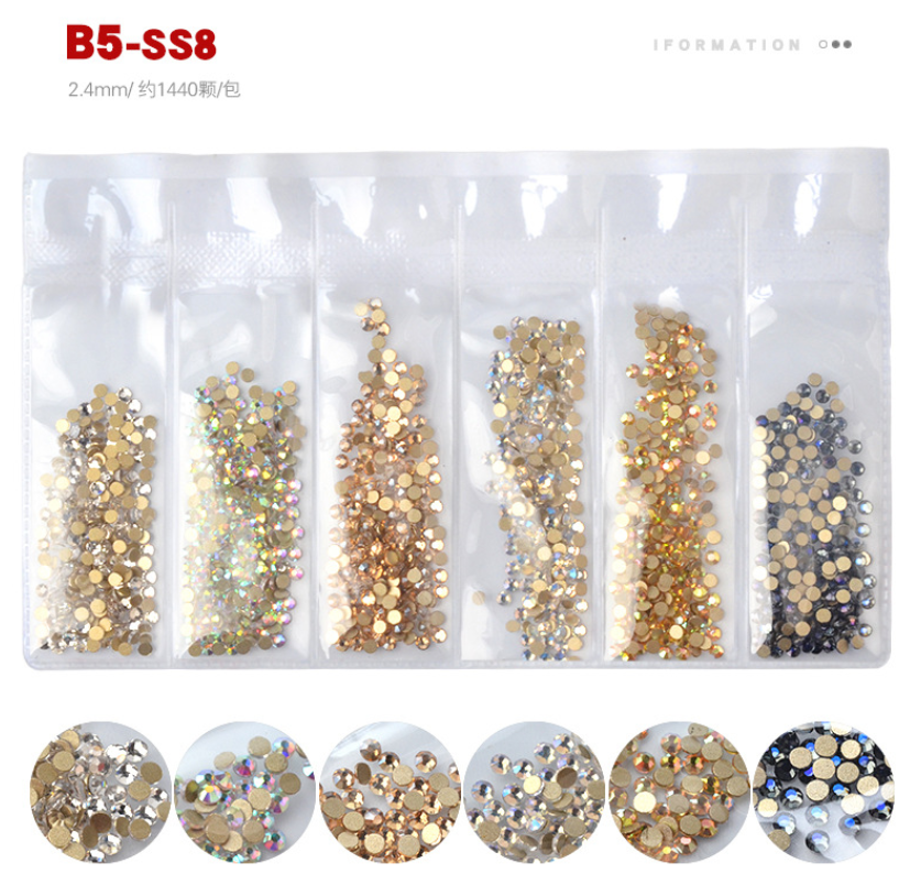 Mixed 1400Pcs SS3-SS8 Nail Art Crystal Glass Flat Back Faceted ...