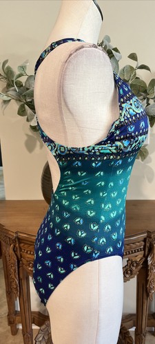Vintage 80s Jantzen Women 12 Blue Metallic Floral One Piece Swimsuit A - Picture 3 of 8