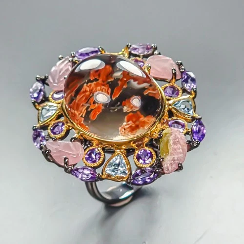 Fashion ring 25 ct Natural Ghost Quartz Ring 925 Sterling Silver Size 8 /R460895