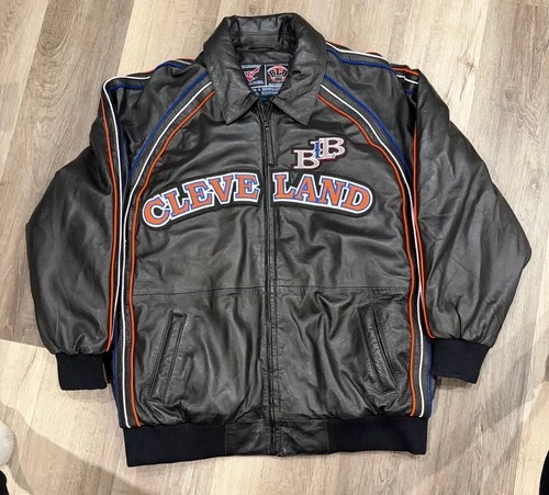 Vintage BLB Cleveland Ebonies Real Leather Bomber Jacket Size 2XL Black League - product listing photo
