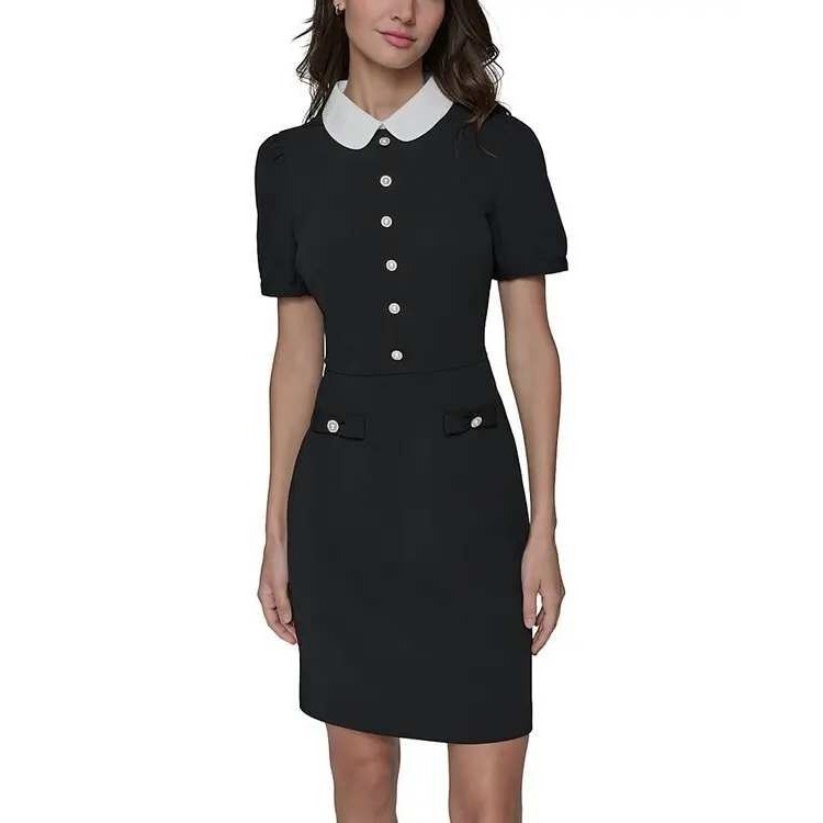 Karl Lagerfeld Paris Scuba Crepe Sheath Dress Women 2 Black Preppy Old Money NWD