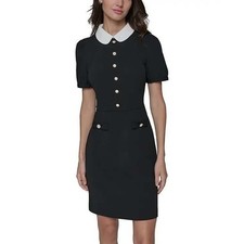Karl Lagerfeld Paris Scuba Crepe Sheath Dress Women 2 Black Preppy Old Money NWD