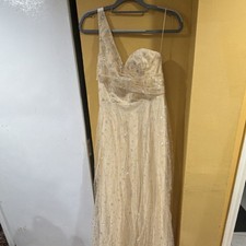 fashion nova cream stars sequin tulle one shoulder sleeveless maxi dress m