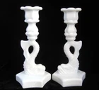 Vintage Westmoreland Milk Glass Dolphin 9.5" Candle Holders Set 2 Art Deco