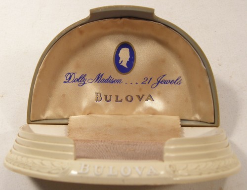 VINTAGE LEERE KUNSTSTOFF CLAMSHELL PRÄSENTATIONSBOX BULOVA DOLLY MADISON UHR - Bild 15 von 21