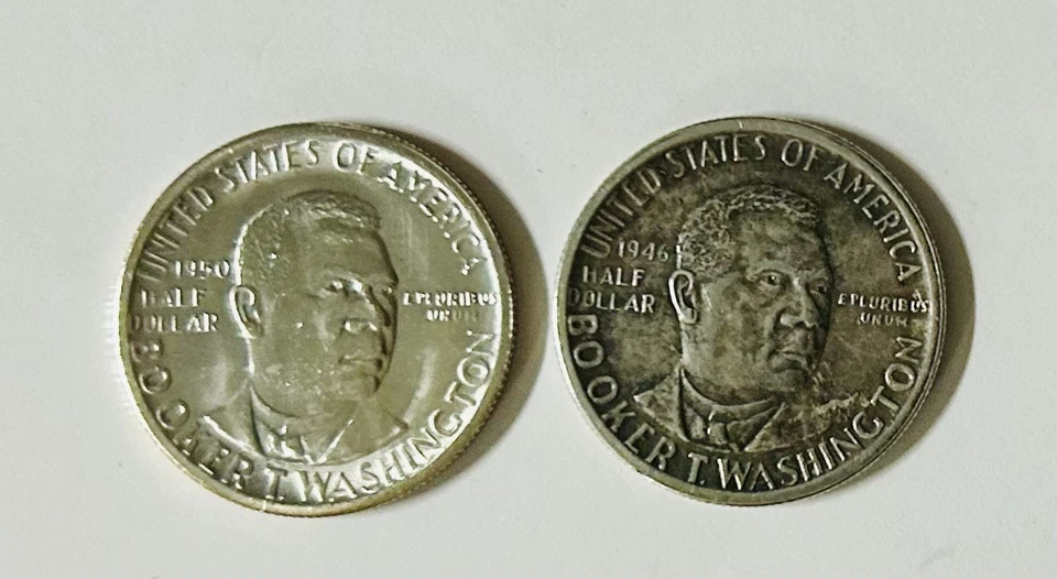 Two Booker T. Washington Commemorative Half Dollars 1946 & 1950 Very Good Cond. - Image 3 of 4
