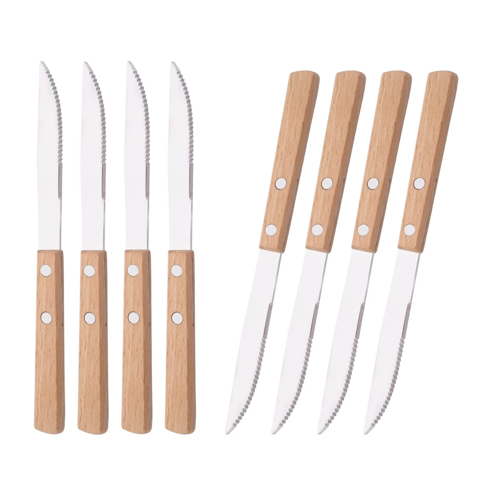 Dinner Knives Set of 8-8.15 inches Wooden Serrated Knives - 304 Stainless Ste...