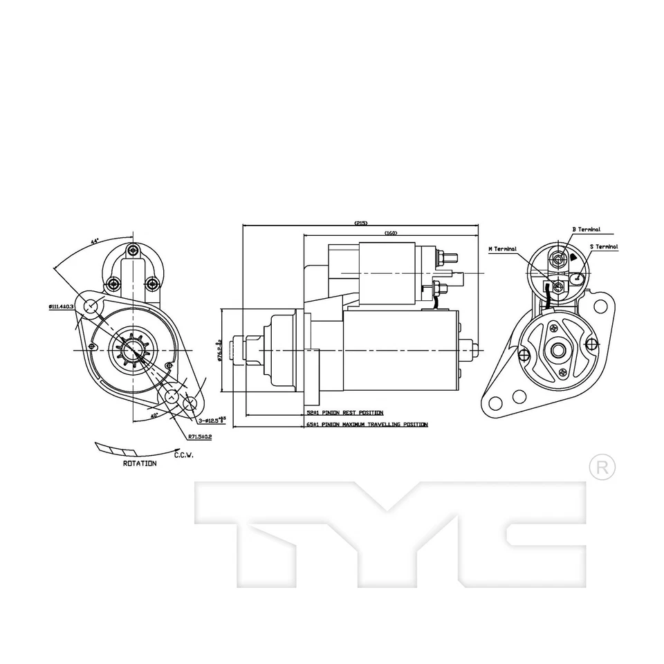 For 2006-2010, 2012-2014 Volkswagen Beetle 2.5L L5 Starter Motor TYC - Image 4 of 4