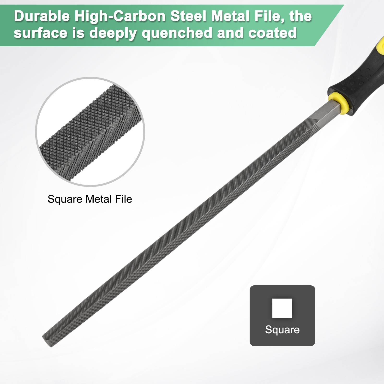 Squer File 2-Pack Square Metal File 10 Inch, High Carbon Steel File Hand W PVC Handle