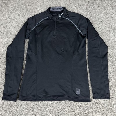 Nike Pro Pullover Mens M Black Dri-FIT Fitted 1/4 Zip Long Sleeve Fleece Lined