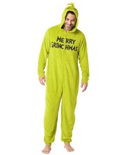The Grinch Union Suit Men's Merry Grinchmas Zip Up Plush Hooded Loungewear
