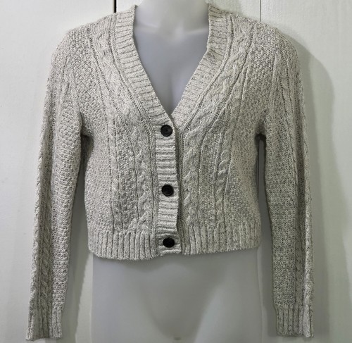 American Eagle Zopfmuster Cropped Cardigan Pullover Damen große beige Knöpfe - Bild 1 von 5