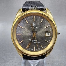 Rado Elegance Watch Men 35mm Gray Dial Gold Tone Date Round READ!!! New Battery