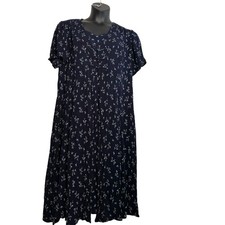 Vintage Dress Barn Crinkle Maxi Dress 18W Navy Floral Short Sleeves Cottagecore