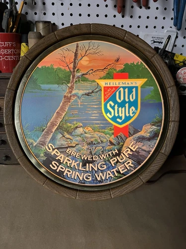 Vtg Working 1983 Heileman's OLD STYLE 16" Round Beer Barrel Lighted Hanging Sign